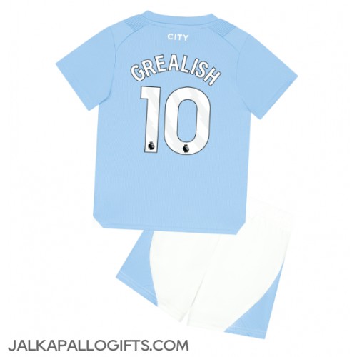Manchester City Jack Grealish #10 Koti Peliasu Lasten 2023-24 Lyhythihainen (+ Lyhyet housut)